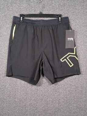 TYR Men's Large Black Green Unbroken UnLined Short 7" New